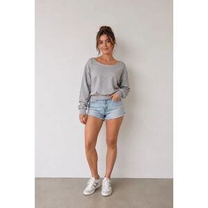 NWT INC International Concepts Petite Large Heather Gray Wide Neck Sweatshirt Co